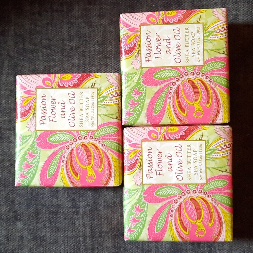 Passion Flower Olive Oil Shea Butter Spa Bar Bath Soap Set 6.35oz Bars NWT